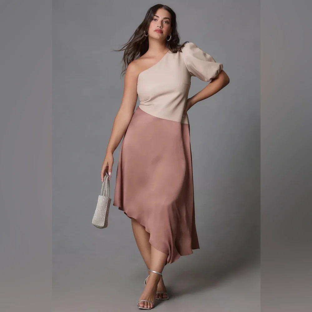 By Anthropologie Faux Leather One-Shoulder Asymmetrical Midi Dress - Picture 5 of 7
